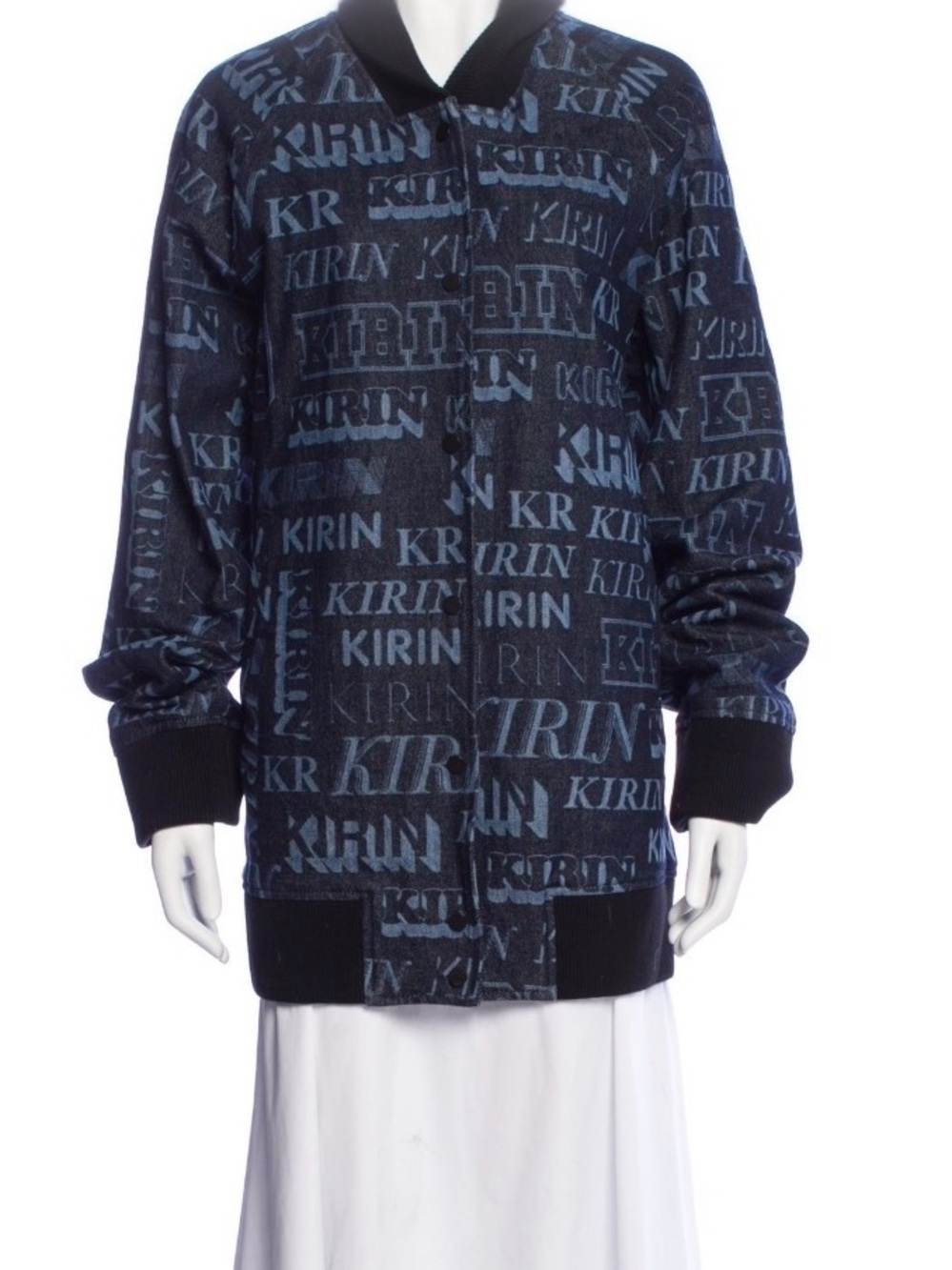 KIRIN  denim Logo-Print Crewneck Jacket. Peggy Gou